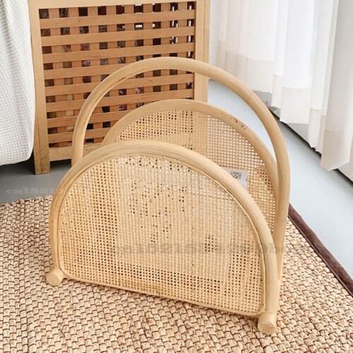 Rattan Magazine Rack Creative Portable Magazines Newspapers Picture Books Shelves Living Room Decorations Shelves Storage Basket