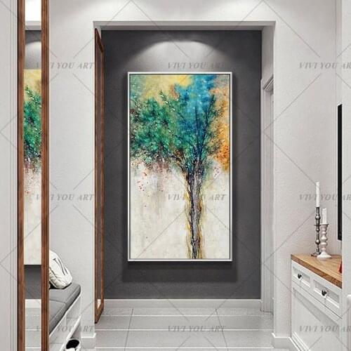 Handpainted Oil Painting On Canvas Colorful Tree Flower Oil Painting Abstract Modern Canvas Wall Art Living Room Decor Picture
