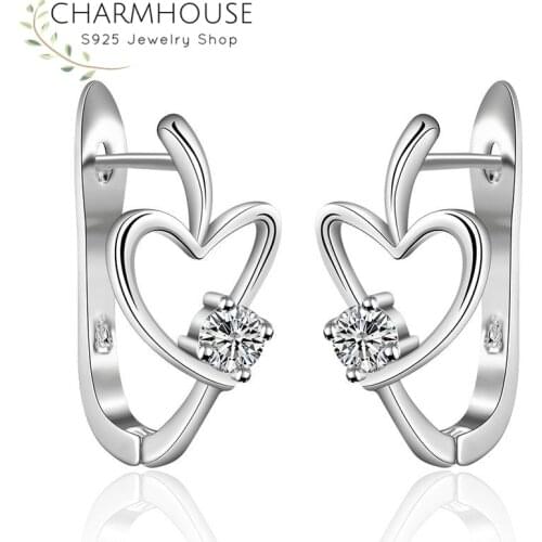 Silver 925 Hoop Earrings For Women U Shape Heart Ear Cuff With Zirconia Brincos Femme Pendientes Fashion Jewelry Accessories