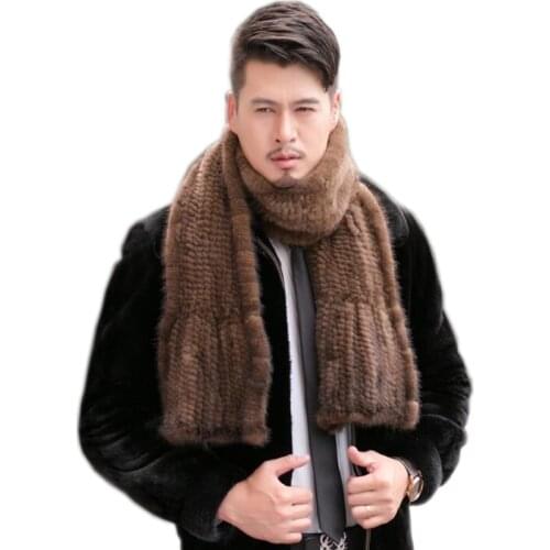 2020 Modern men Mink Fur Shawl Real Fur Scarf Genuine Mink Scarf Hand Knitted Mink Scarf Winter Fur on promotion