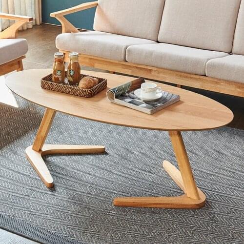 Modern oval coffee table side table for living room furniture in solid oak wood size 120X60X45cm