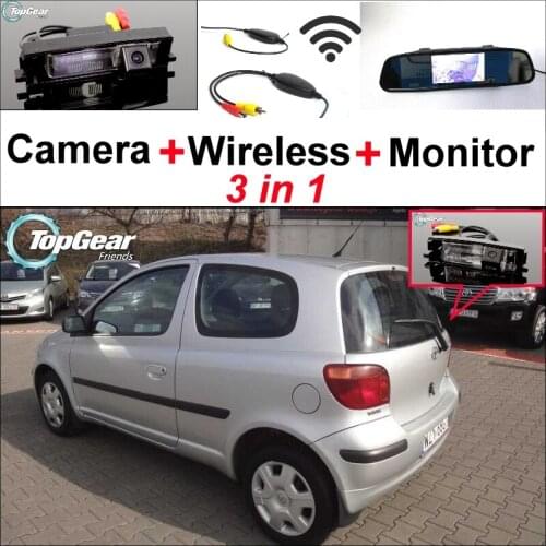 Special Camera + Wireless Receiver + Mirror Monitor 3 in1 Easy Backup Parking System For TOYOTA Vizi Echo Yaris XP10 Hatchback