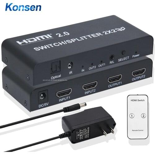 UHD 4K 60Hz HDMI Switch Splitter 2X2 HDMI 2.0 Splitter switch 5.1Ch audio extractor HDMI toslink audio converter splitter