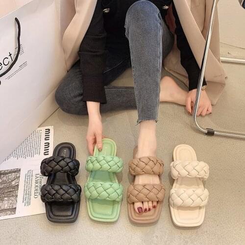 Shoes Womans Slippers Low Slides Shale Female Beach 2021 Soft Rubber Summer Flat Sabot Basic Rome PU Casual Retro Leisure