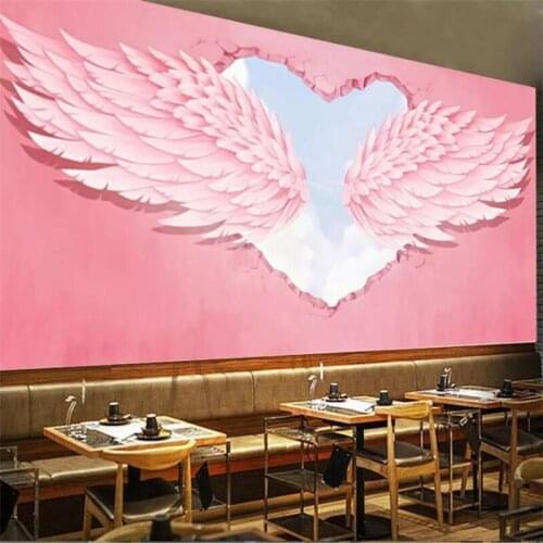 Wellyu papel de parede Retro 3D pink love angel wings tooling background custom large mural green wallpaper