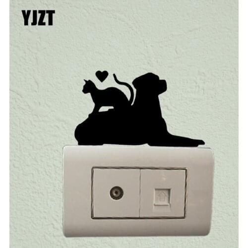 YJZT Love Cat And Dog Vinyl Decal Wall Switch Sticker Cartoon Home Room Decor Funny Animal S19-0407