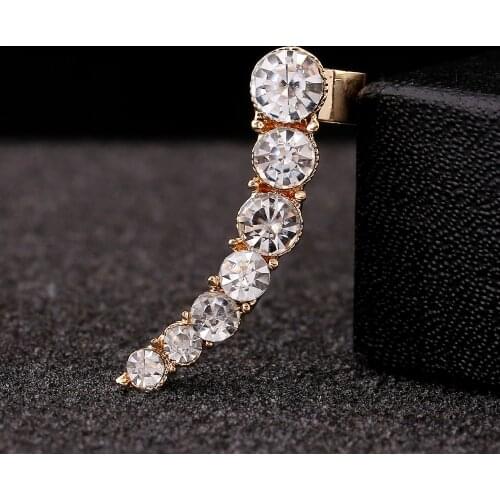Fashion Rhinestones Left Ear Cuff Piercing Jewelry Crystal Earcuff Punk Gold Silver Plated Clear Zircon Clip Earrings for women