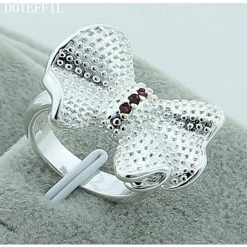DOTEFFIL 925 Sterling Silver Bow-Knot Butterfly Ring For Women Wedding Engagement Party Fashion Charm Jewelry