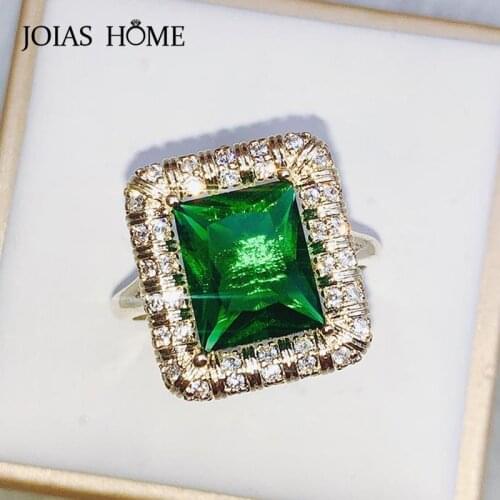 JoiasHome Luxury Designer Emerald Ring For Women With Rectangle Gemstone Silver 925 Jewelry Female Anniversary Gift Wholesale