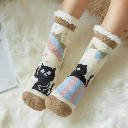 Winter Thicken Socks Female Funny Cartoon Socks Cute Cat Series New Year Socks Best Christmas Gifts Warm Non-slip Soft Socks2021