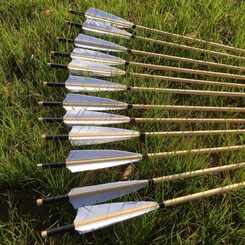 12/24PCS 32'' Beautiful White Feather Turkey Traditional Wooden Arrow With The target Piont For 20-70 IBS Longbow