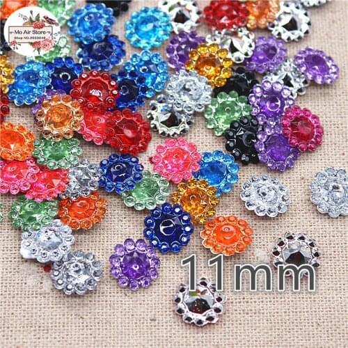 200pcs mix color shiny flower plastic Flat back Cabochon Art Supply Decoration Charm Craft DIY 11mm