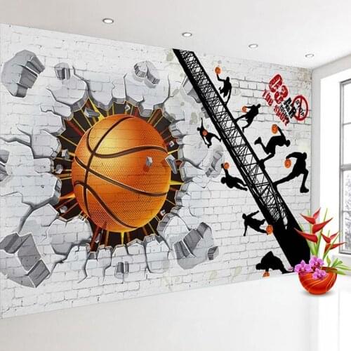 Custom 3D Mural Wallpaper White Brick Wall Basketball Poster Retro Bar Cafe Restaurant Background Photo Wall Painting Modern 3D