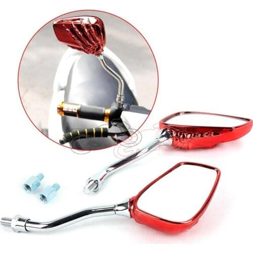 Red Motorcycle Skull Hand Claw Rear-View Side Mirror Universal Fit All 10/8mm Mirror Bolt For Street Sport Bike Chopper Cruiser