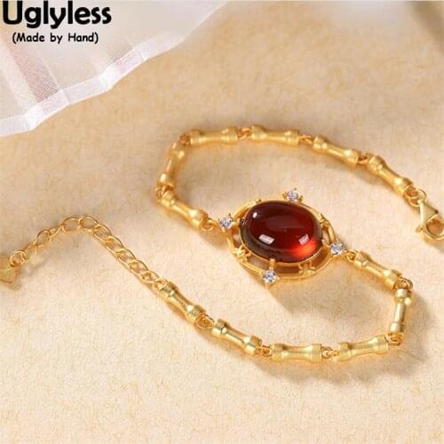 Uglyless Dumbbells Creative Chains Bracelets for Women Tempting Red Garnet Bracelets Real 925 Silver Zircons Crystals Jewelry