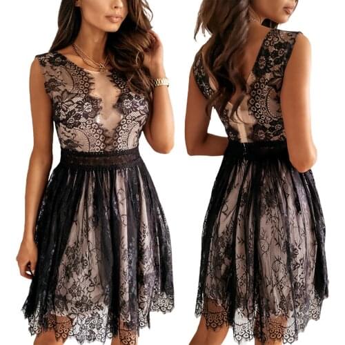 Black Long Sleeve Lace Mini Tutu Dresses 2021 Summer Sleeveless Fashion Sexy High Waist Patchwork Elegant A-Line Dress Bodycon