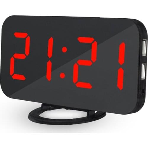 LED Display Digital Clock Automatic Dimmable Table Alarm Clock With Snooze Mode Dual USB Port Mirror Clock