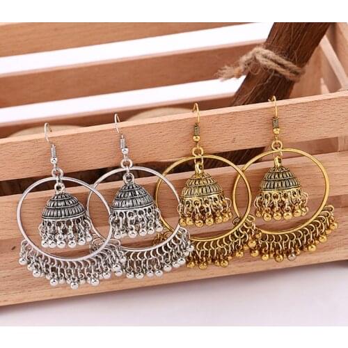 Ethnic Indian Jhumka Jhumki Jewelry Bells Tassel Dangling Drop Earrings Women E15E