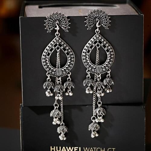 Ethnic Big Peacock Jhumka Jhumki Drop Earrings Women Oxidized Earring Mexico Gypsy Afghan India Tribal Turkish Jewelry