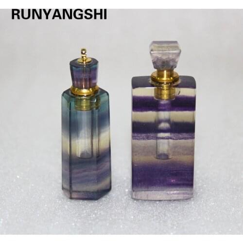 Natural Rainbow Fluorite Flask crystal stone perfume bottle Pendant Streaked fluorite Essential oil bottle Necklace