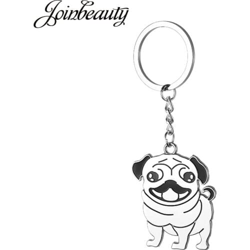 JOINBEAUTY Cute Pug Dog Key Chain Animal Keyring Holder Stainless steel Metal Pendant Gift Bag Black Pug Jewelry SS69