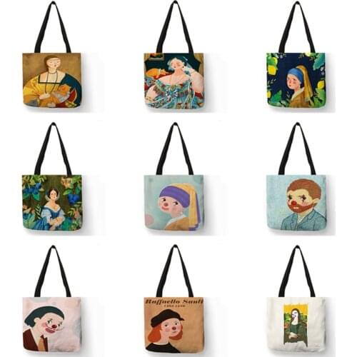 Van Gogh Art Tote Bags for Women Travel Gustav Klimt Tear Classic Painting Mona Lisa Redesign Shopper Bag for Groceries Outdoor