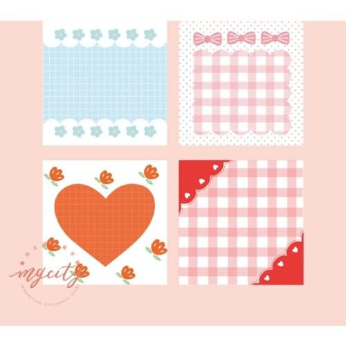 Kawaii Pink Flower Grid Bowknot Memo Pad Girl Diary Diy Notepad Sticky Notes School Stationery Bookmarks Label Papeleria Escolar