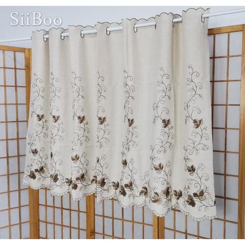 Cortina de flores brown floral embroidery half-curtain bay window curtain for coffee room rideaux gardinen SP4040 Free shipping