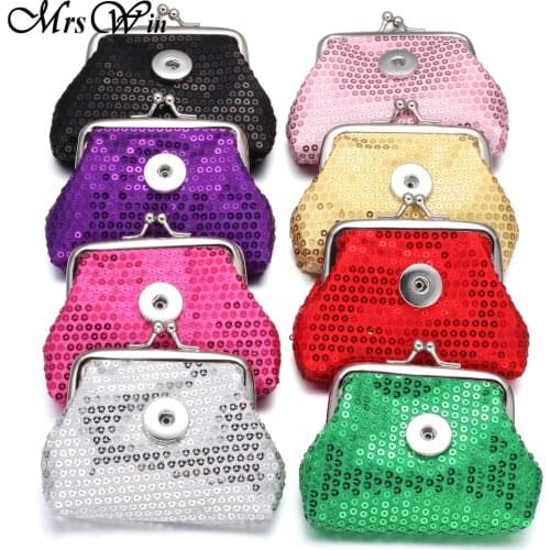 10pcs/lot Snap Button Jewelry Bracelet Bangles Shiny Sequins Coin Purses Small Wallets Pouch Girl Women Money Bag Christmas Gift