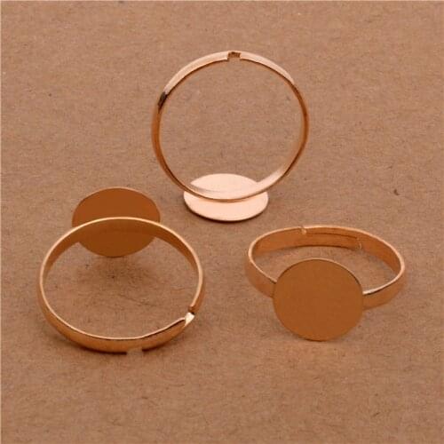 40pcs Kc Gold Color 10mm Round Flat Pad Ring Settings Base Copper Material Adjustable Ring Settings Base For Jewelry Making