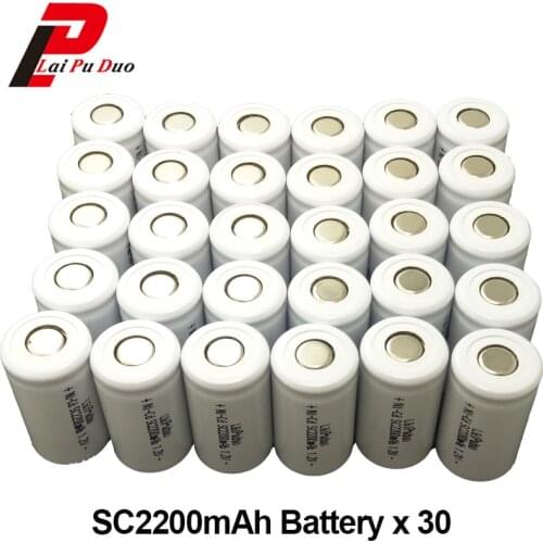 Laipuduo 30pcs Sub C SC 1.2V 2200mAh NI-CD 10C discharging current Rechargeable battery for Flashlight Electric drill BIY etc