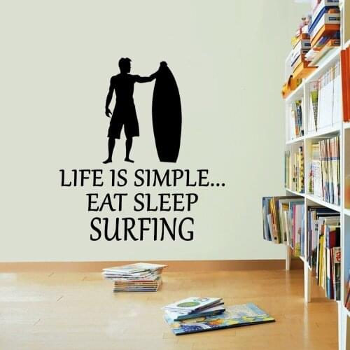 Sea Beach Wall Sticker Surfing Quote Vinyl Wall Decal Home Decor Surfer Waves Vinyl Wall Poster Surfing Lover Gift Art AY1694