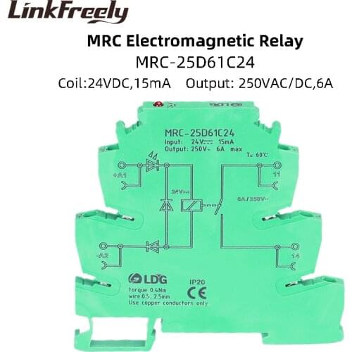MRC-25D61C24 1NO 24VDC Coil Electromagnetic Relay Module 6A 250VDC/AC Load LED Indicator Voltage Interface Relay Programmable