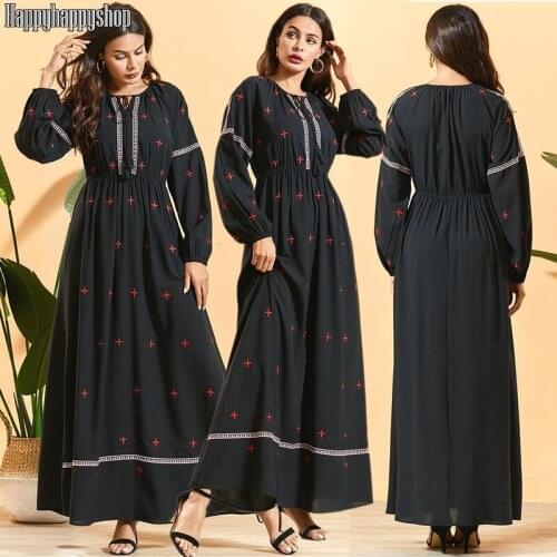 Muslim Islamic Abaya Long Sleeve Dress Plus Size Turkish Clothing Dubai Embroidery Party Robe Black Gown Ramadan Vestidos