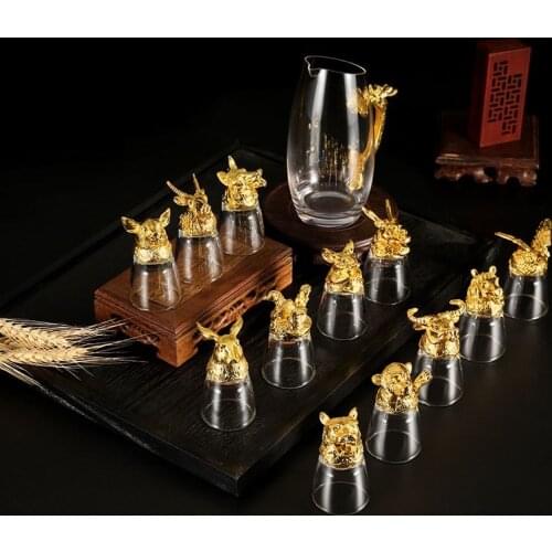 Twelve Zodiac Liquor Wine Glass Set Household Small Wine Glasses Hip Flasks Chinese Imitation European Drinkware Exquisite Gift