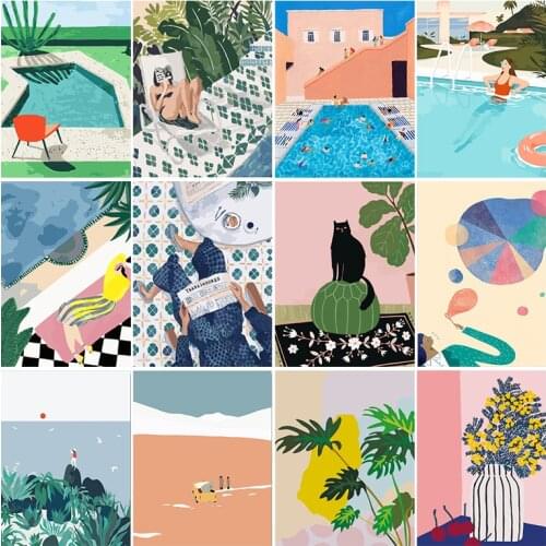 Gatyztory Frame Summer Time Paint By Numbers For Adults Kids Landscape HandPainted Oil Painting DIY Gift Home Decor 60x75cm