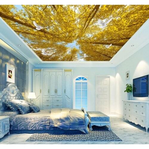 Large Sky Ceiling Mural 3d Ceilings gingkgo Mural Wallpaper for Living room and bedroom 3d Murals 3d Wall paper Sticker