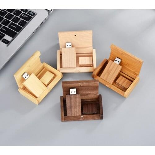 Customized LOGO new flip wooden box bamboo box with square high-speed USB 3.0 flash drive