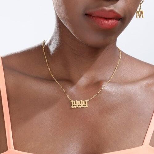 Stainless Steel Birth Year Necklace For Women Number Fashion Gold Necklace 1985-2020 Pendant Chain Jewelry Year Birthday Gift