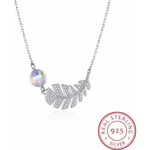 Lekani Feather Leaf Pendant Necklaces Original Crystas From Swarovski Real S925 Silver Beads Collar For Women Party Wedding Gifs