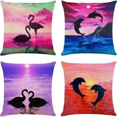 Romantic Animals Cushion Cover Decorative Pillows Flamingo Print Seat Cushions Home Decor Flax Throw Pillow Sofa Pillowcase