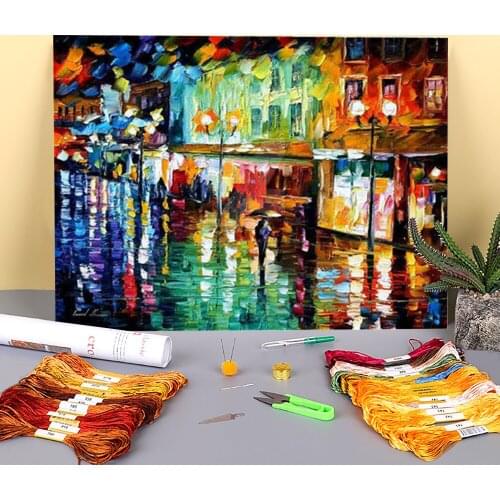 Romantic Evening Pre-Printed 11CT Cross-Stitch DIY Embroidery Full Kit DMC Threads Sewing Knitting Hobby Needlework Needle