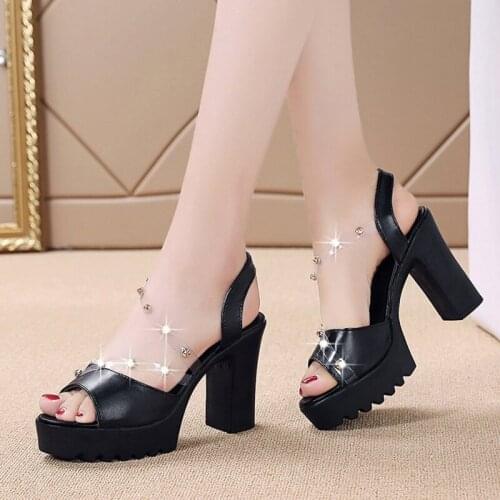 Platform High Heels Sandals Female 2021 Fashion Rivets Transparent Straps Thick Heels Summer Sandals Women Casual Shoes