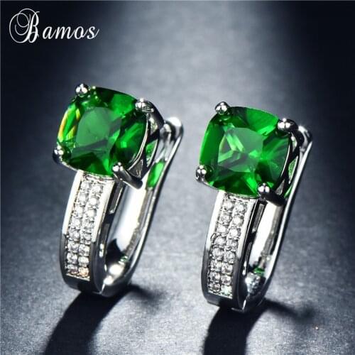 Bamos Simple Blue/Green/Pink Rhinestone Stud Earrings Elegant Small Zircon Earrings For Women Fine Handmade Jewelry Best Gift