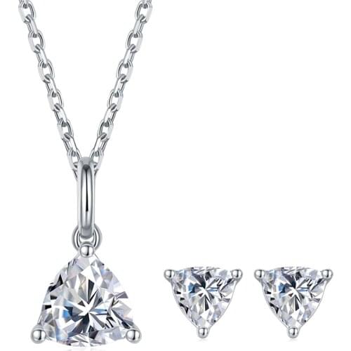 BOEYCJR 925 Silver F color Trillion cut 1ct pendant0.5ct earrings Moissanite VVS1 Fine JewelryNecklace&Earring Women Jewelry Set