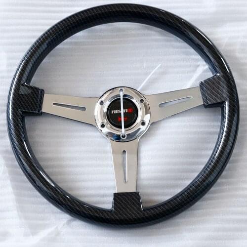 Neo Chrome Silver 14inch/350mm Black Carbon Fiber Look Drift Sport Steering Wheel
