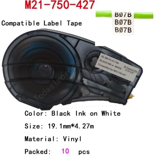 Label Tape M21-750-427 Cinta de etiquetas de cinta Ribbon Vinyl Labels Black Ink on White Film for Portable Printer BMP21 PLUS21