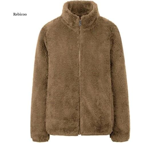 Fleece Autumn Winter Coat Women Jacket Fleece Shaggy Warm Cropped Jackets Overcoat Zipper Outwear femme veste 4XL