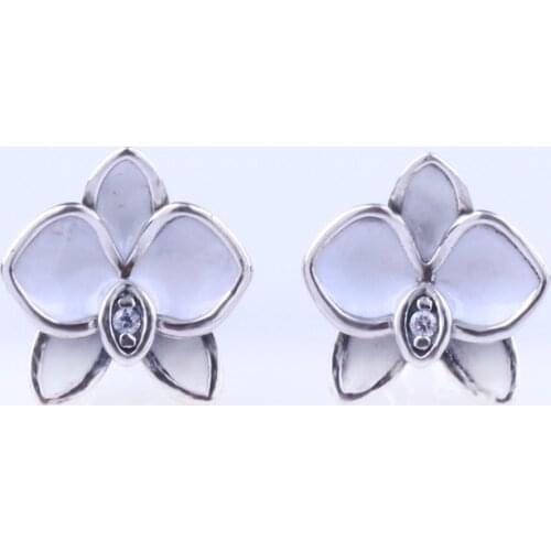 S925 sterling silver white orchid pan earrings female