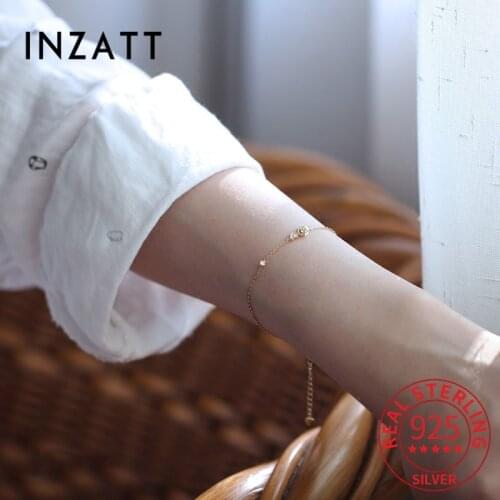 INZATT Real 925 Sterling Silver Flower Zircon Heart 14K Gold 15CM Chain Bracelet For Women Cute Fine Jewelry Accessories Gift